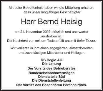 Traueranzeige von Bernd Heisig von Frankenpost