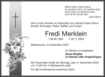 Traueranzeige von Fredi Merklein von Frankenpost