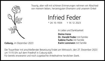Traueranzeige von Infried Feder von Neue Presse Coburg