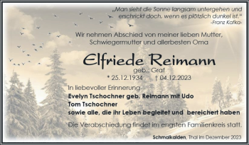 Traueranzeige von Elfriede Reimann von Südthüringer Presse