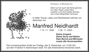 Traueranzeige von Manfred Neidhardt von Frankenpost