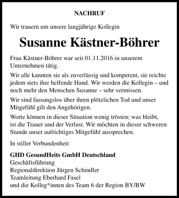 Traueranzeige von Susanne Kästner-Böhrer von Südthüringer Presse