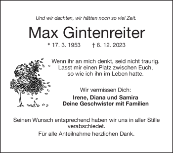 Traueranzeige von Max Gintenreiter von Frankenpost