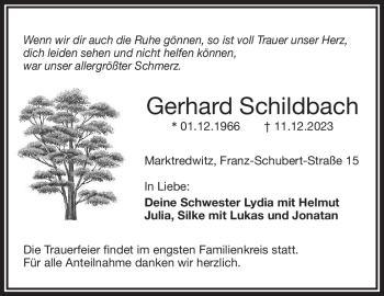 Traueranzeige von Gerhard Schildbach von Frankenpost