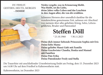 Traueranzeige von Steffen Döll von Südthüringer Presse