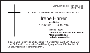 Traueranzeige von Irene Harrer von Frankenpost