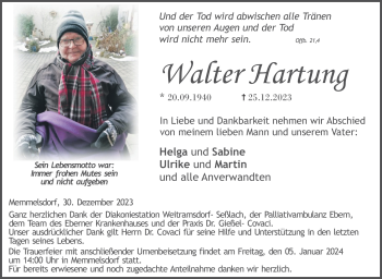 Traueranzeige von Walter Hartung von Neue Presse Coburg