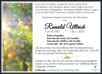 Traueranzeige von Ronald Ullrich von Südthüringer Presse
