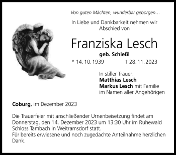 Traueranzeige von Franziska Lesch von Neue Presse Coburg
