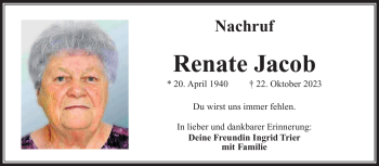 Traueranzeige von Renate Jacob von Südthüringer Presse