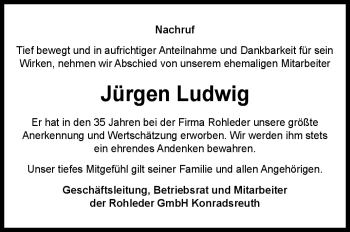 Traueranzeige von Jürgen Ludwig von Frankenpost