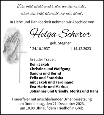Traueranzeige von Helga Scherer von Neue Presse Coburg