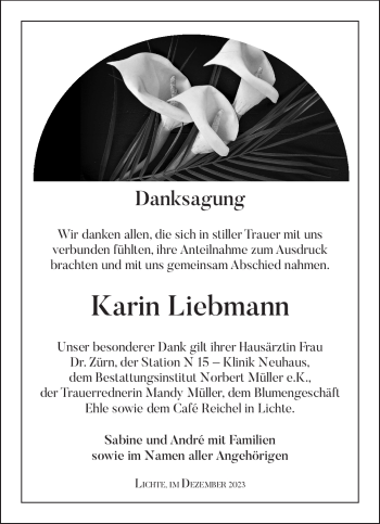 Traueranzeige von Karin Liebmann von Südthüringer Presse