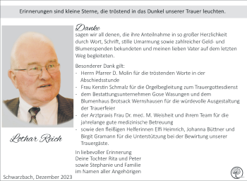Traueranzeige von Lothar Reich von Südthüringer Presse