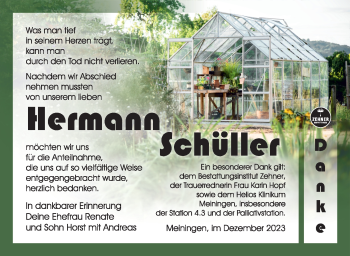 Traueranzeige von Hermann Schüller von Südthüringer Presse