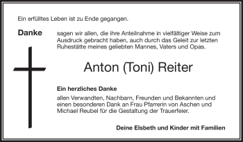 Traueranzeige von Anton Reiter von Neue Presse Coburg