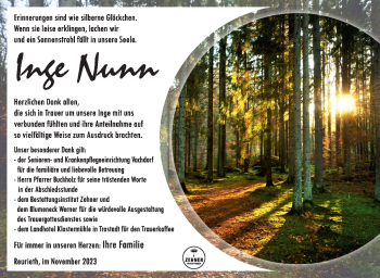 Traueranzeige von Inge Nunn von Südthüringer Presse