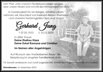 Traueranzeige von Gerhard Jung von Südthüringer Presse