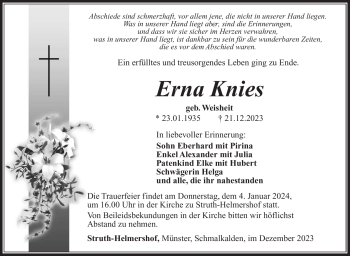 Traueranzeige von Erna Knies von Südthüringer Presse