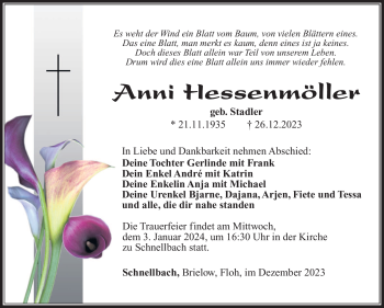 Traueranzeige von Anni Hessenmöller von Südthüringer Presse