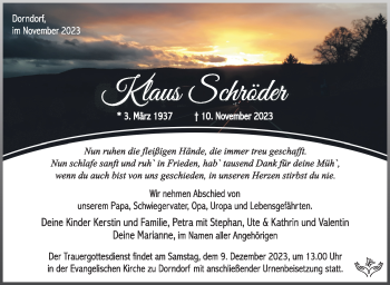 Traueranzeige von Klaus Schröder von Südthüringer Presse