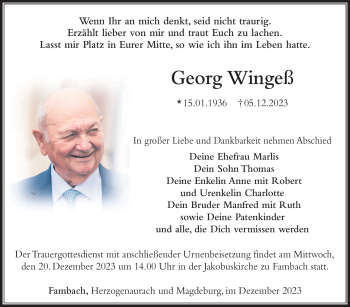 Traueranzeige von Georg Wingeß von Südthüringer Presse