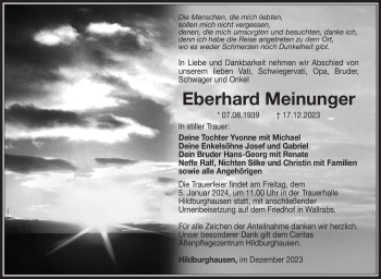 Traueranzeige von Eberhard Meinunger von Südthüringer Presse