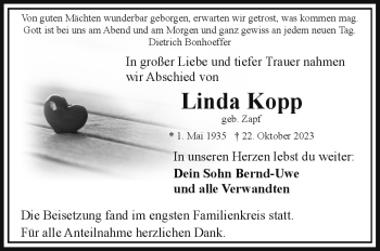 Traueranzeige von Linda Kopp von Frankenpost