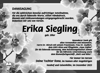 Traueranzeige von Erika Siegling von Südthüringer Presse