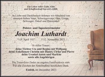 Traueranzeige von Joachim Luthardt von Südthüringer Presse
