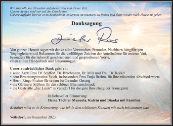 Traueranzeige von Dieter Ros von Südthüringer Presse