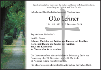 Traueranzeige von Otto Lehner von Frankenpost