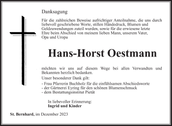 Traueranzeige von Hans-Horst Oestmann von Südthüringer Presse