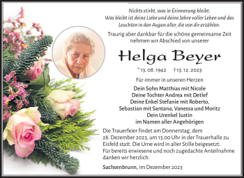 Traueranzeige von Helga Beyer von Südthüringer Presse