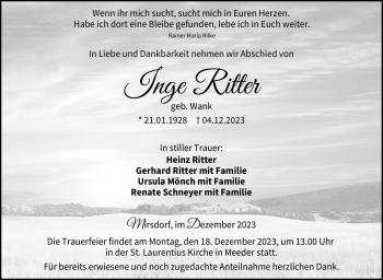 Traueranzeige von Inge Ritter von Neue Presse Coburg