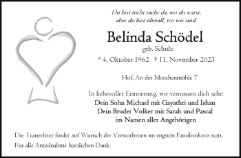 Traueranzeige von Belinda Schödel von Frankenpost