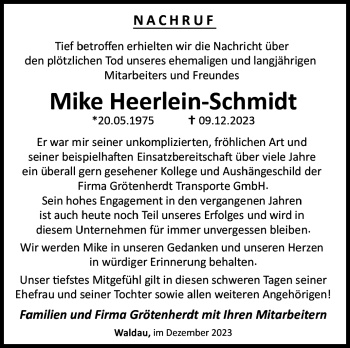 Traueranzeige von Mike Heerlein-Schmidt von Südthüringer Presse