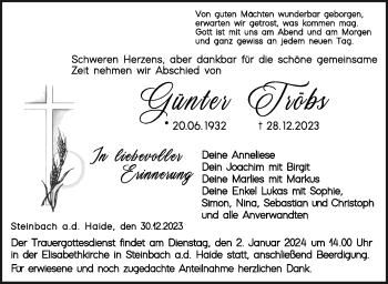 Traueranzeige von Günther Tröbs von Neue Presse Coburg