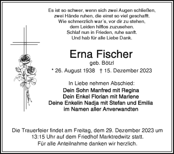 Traueranzeige von Erna Fischer von Frankenpost