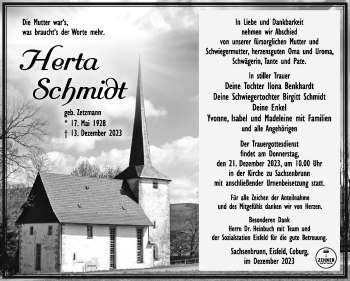 Traueranzeige von Herta Schmidt von Südthüringer Presse