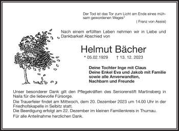 Traueranzeige von Helmut Bächer von Frankenpost