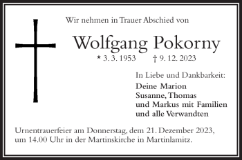 Traueranzeige von Wolfgang Pokorny von Frankenpost