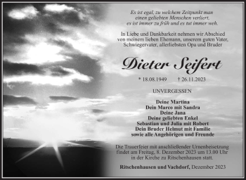 Traueranzeige von Dieter Seifert von Südthüringer Presse