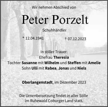 Traueranzeige von Peter Porzelt von Neue Presse Coburg