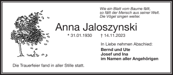 Traueranzeige von Anna Jaloszynski von Frankenpost