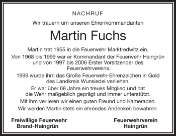 Traueranzeige von Martin Fuchs von Frankenpost