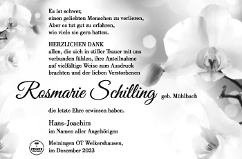 Traueranzeige von Rosemarie Schilling von Südthüringer Presse