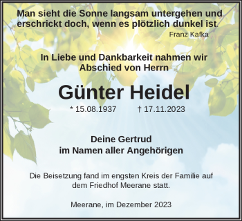 Traueranzeige von Günter Heidel von Südthüringer Presse