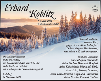 Traueranzeige von Erhard Koblitz von Südthüringer Presse