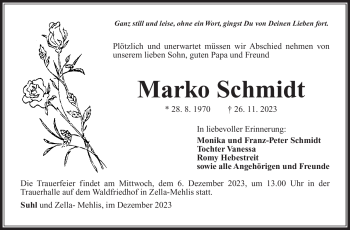 Traueranzeige von Marko Schmidt von Südthüringer Presse